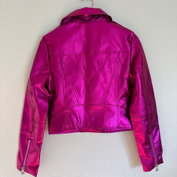 7 For All Mankind NWT Faux Leather Metallic Pink Jacket, size XS - Picture 8 of 9
